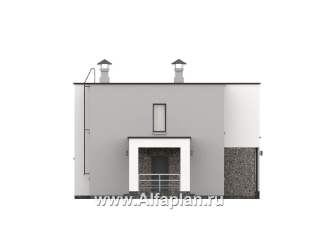 «Пифагор» - проект двухэтажного дома, в современном стиле, с террасой и с плоской кровлей - превью фасада дома
