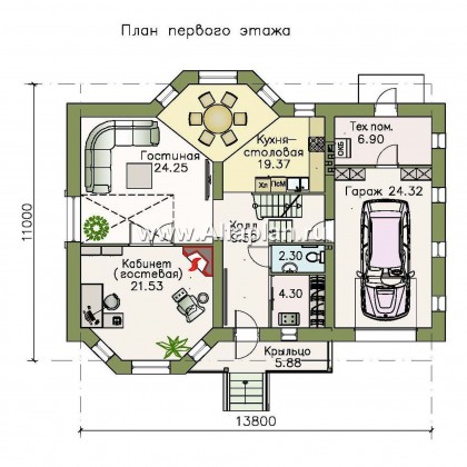 «Регенсбург» - проект дома из газобетона, с эркером и с гаражом, в немецком стиле - превью план дома