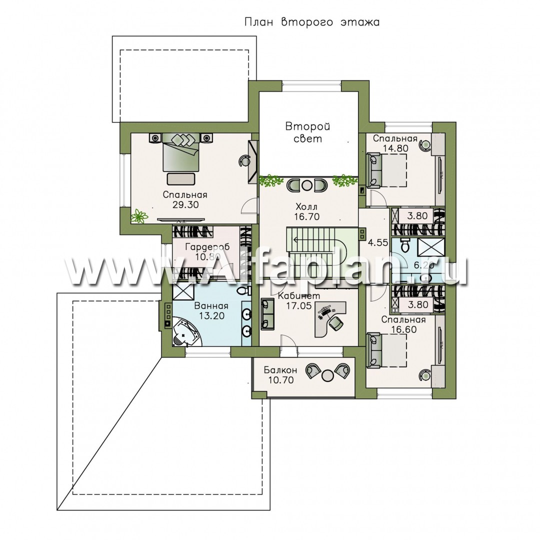 Проекты домов Альфаплан - «Неман» - загородная вилла с двусветной гостиной и большим гаражом - изображение плана проекта №2