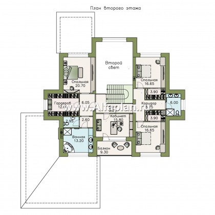 «Дунай» — проект двухэтажного дома, вилла с двусветной гостиной, с гаражом на 2 авто - превью план дома