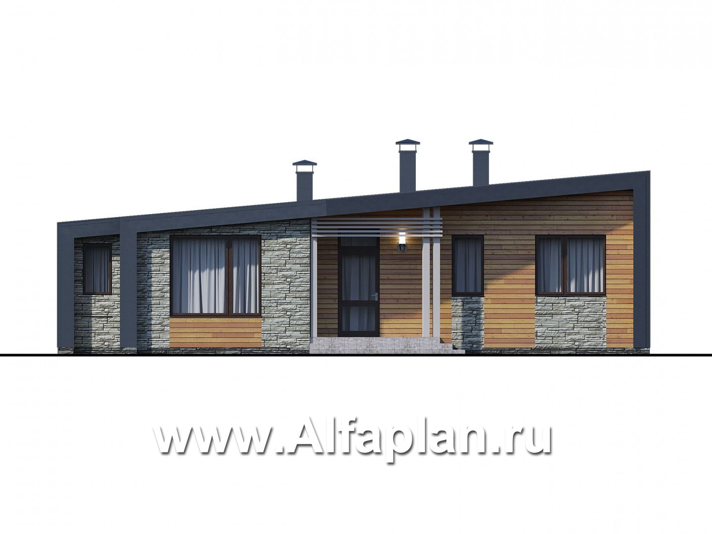 Проекты домов Альфаплан - «Дельта» - современный одноэтажный коттедж с фальцевыми фасадами - изображение фасада №1