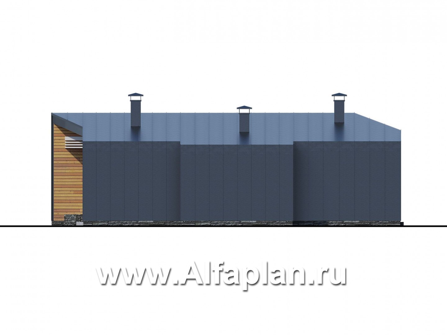 Проекты домов Альфаплан - «Дельта» - современный одноэтажный коттедж с фальцевыми фасадами - изображение фасада №3