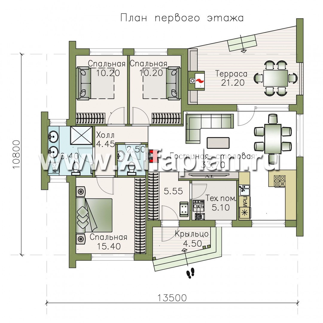 Проекты домов Альфаплан - «Дельта» - современный одноэтажный коттедж с фальцевыми фасадами - изображение плана проекта №1