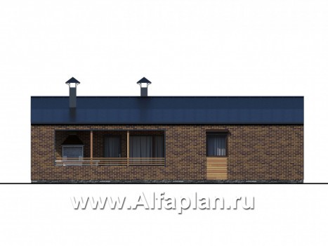 «Йота» -  проект одноэтажного домав стиле барн, с террасой сбоку, 3 спальни - превью фасада дома