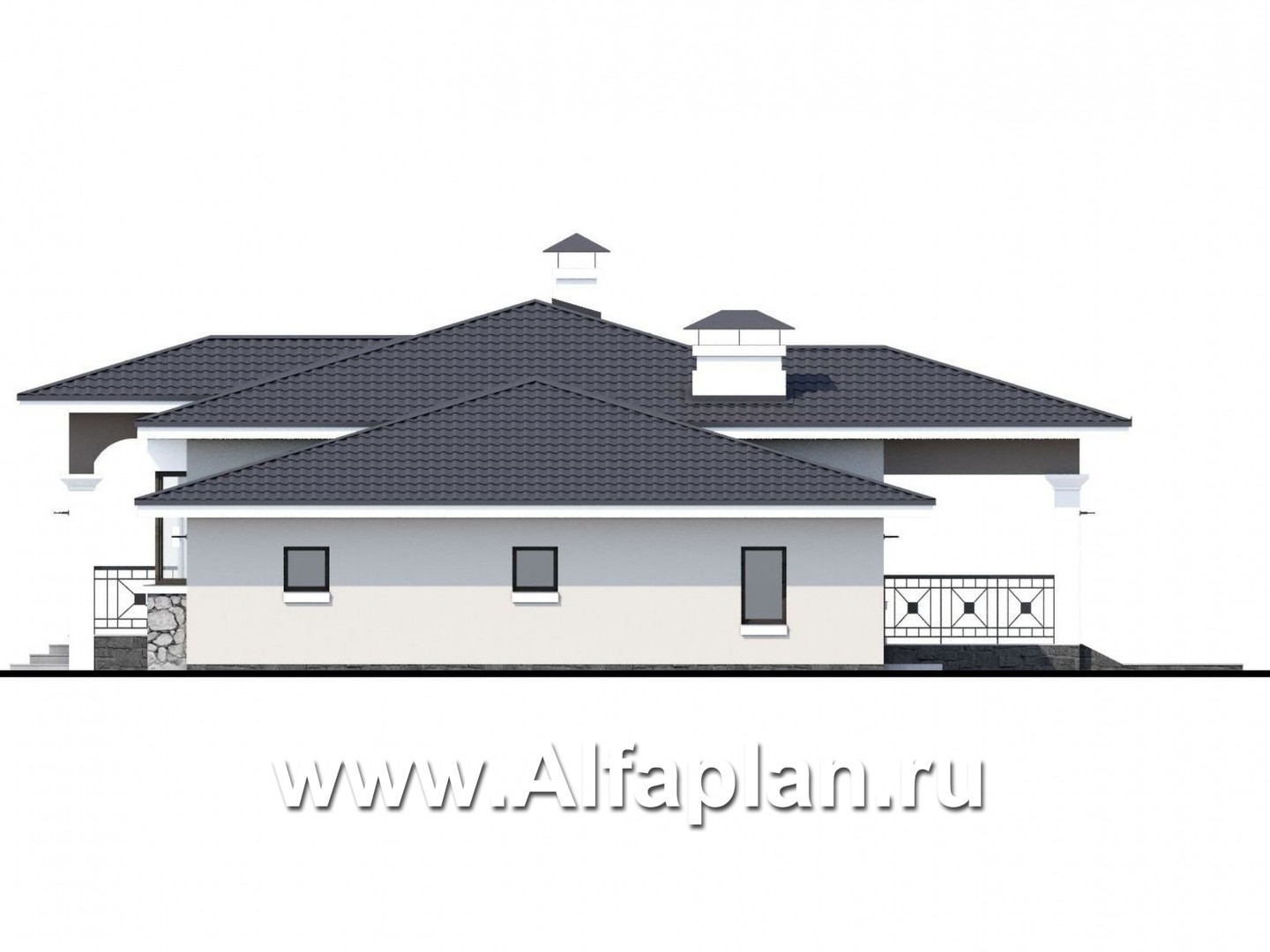 Проекты домов Альфаплан - Одноэтажный дом с гаражом и террасой - изображение фасада №2