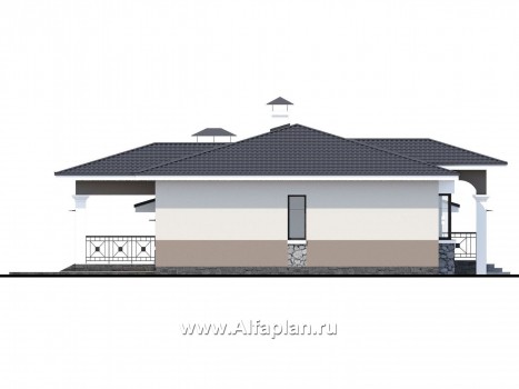 Проекты домов Альфаплан - Одноэтажный дом с гаражом и террасой - превью фасада №3