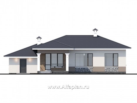 Проекты домов Альфаплан - Одноэтажный дом с гаражом и террасой - превью фасада №4