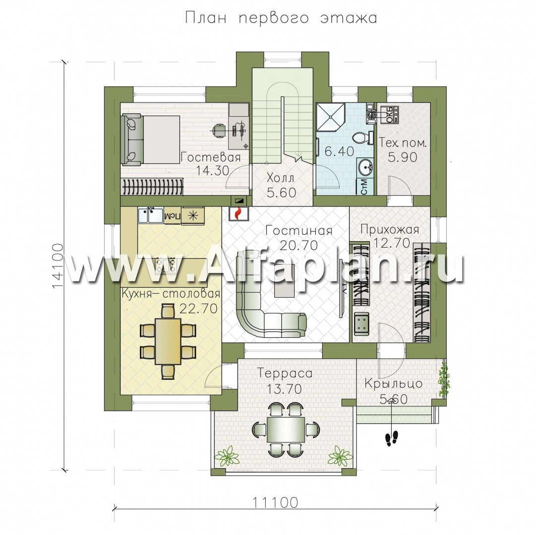 Проекты домов Альфаплан - «Маяк» - уютный дом с террасой - план проекта №1