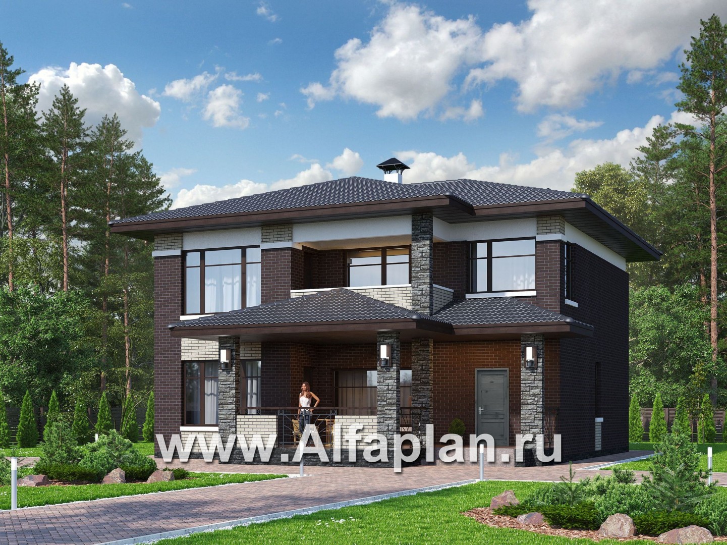 Проекты домов Альфаплан - «Маяк» - уютный дом с террасой - основное изображение