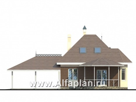 «Душечка плюс» - проект дома с мансардой из газоблоков, со вторым светом и с террасой, с нaвесом на 2 авто - превью фасада дома