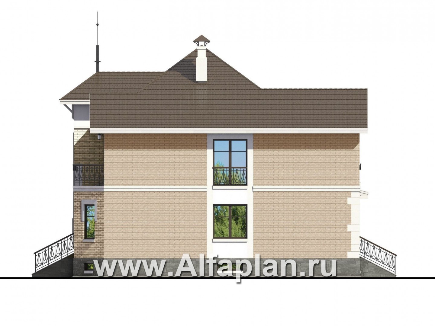 Проекты домов Альфаплан - «Феникс» - коттедж с компактным планом и цокольным этажом - изображение фасада №3