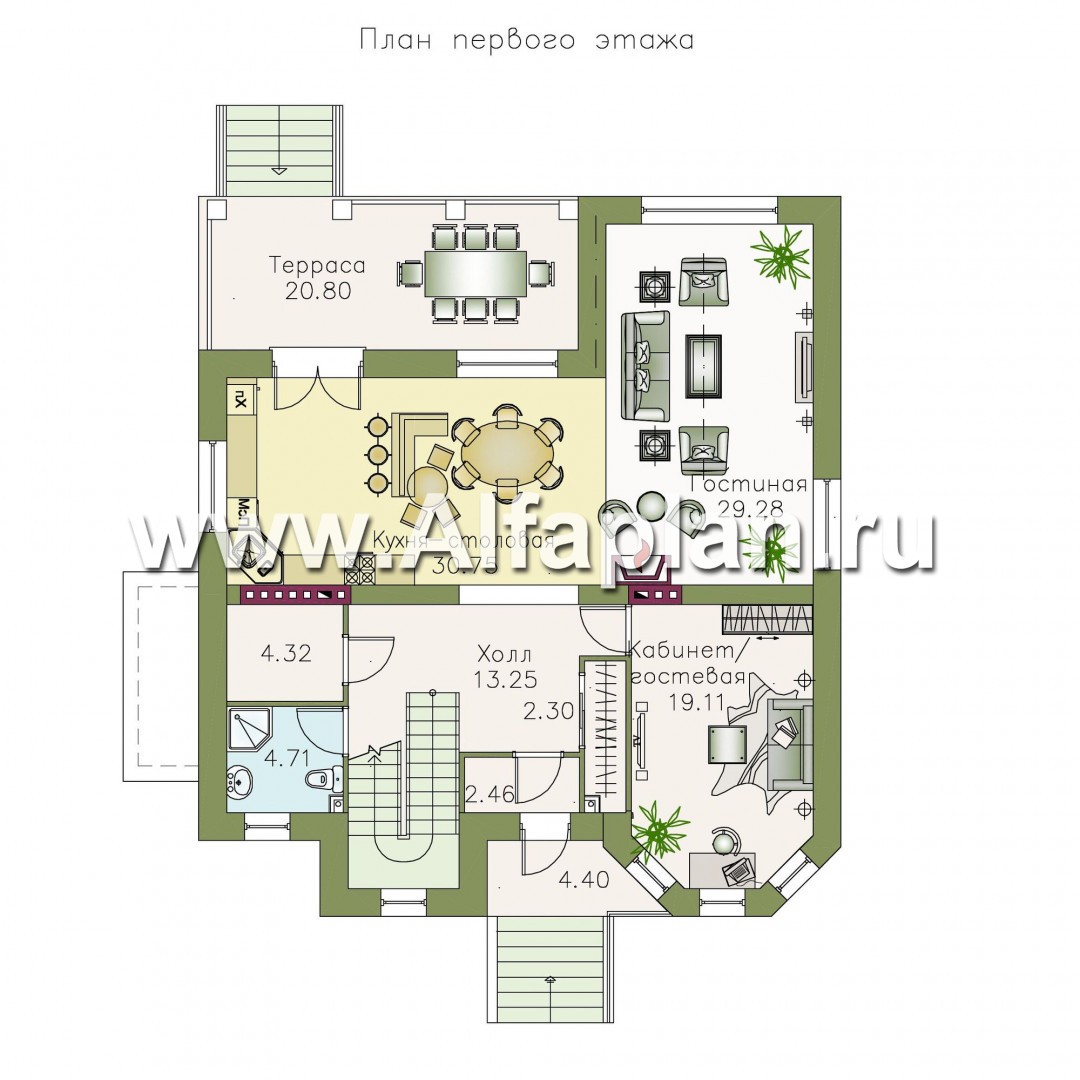 Проекты домов Альфаплан - «Феникс» - коттедж с компактным планом и цокольным этажом - изображение плана проекта №1