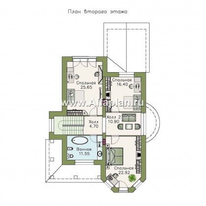 «Эллада» - проект двухэтажного дома, с эркером и с террасой, планировка с кабинетом на 1 эт, в русском стиле - превью план дома