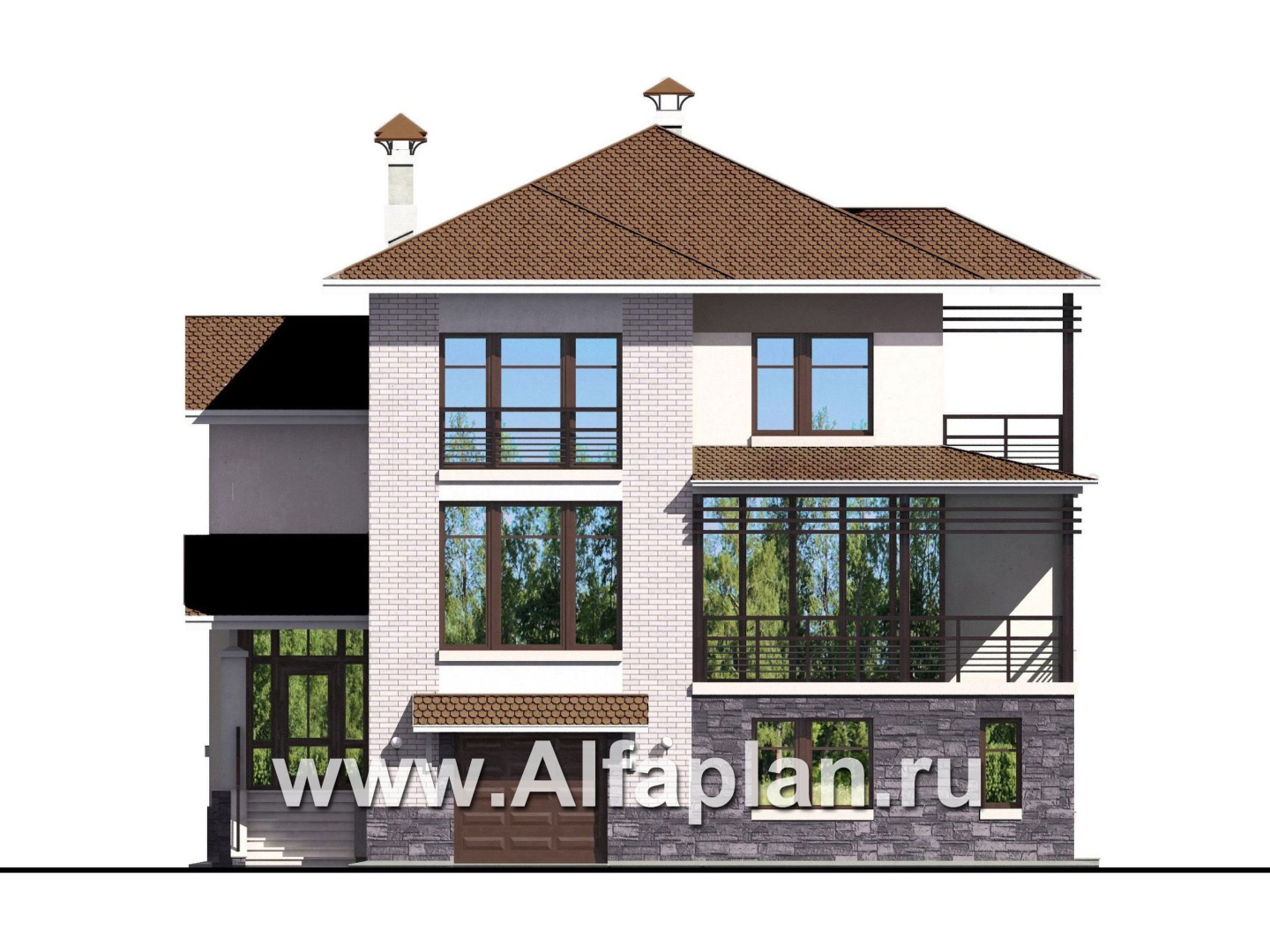 Проекты домов Альфаплан - «Светлые времена» - респектабельный особняк с большими окнами - изображение фасада №1