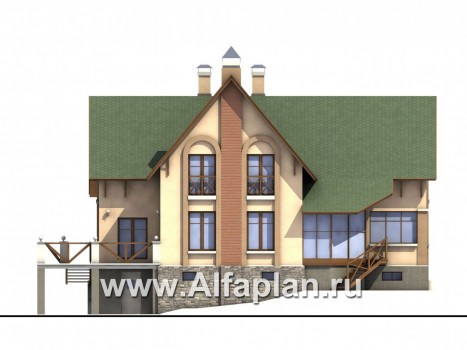 Проекты домов Альфаплан - «Яблоко» - дом для узкого участка с рельефом - превью фасада №1
