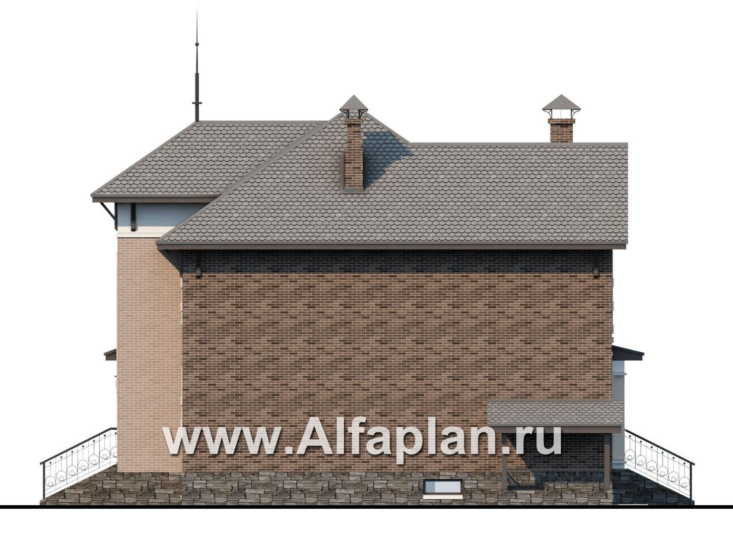 Проекты домов Альфаплан - «Маленький принц» - компактный коттедж с цокольным этажом - изображение фасада №2