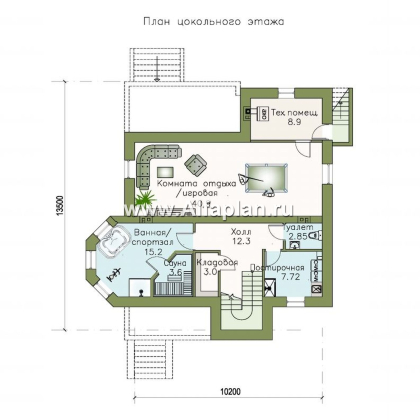 Проекты домов Альфаплан - «Маленький принц» - компактный коттедж с цокольным этажом - превью плана проекта №1