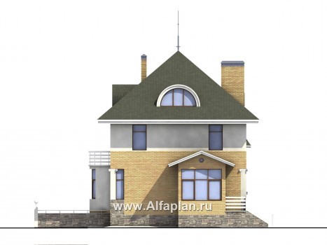 «Дом светлячка» - проект двухэтажного дома, с мансардой и с эркером, из блоков, квадратный в плане - превью фасада дома