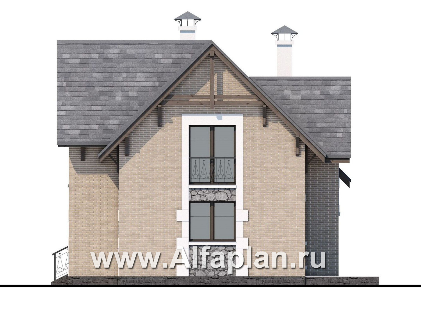 Проекты домов Альфаплан - Коттедж из кирпича «Семейное гнездо» с комфортной современной планировкой - изображение фасада №2