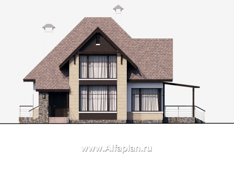 «Домик в Коломне» - проект дома с мансардой из газобетона,  с террасой - превью фасада дома