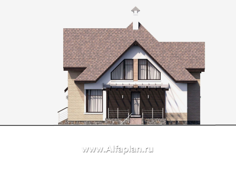 «Домик в Коломне» - проект дома с мансардой из газобетона,  с террасой - превью фасада дома