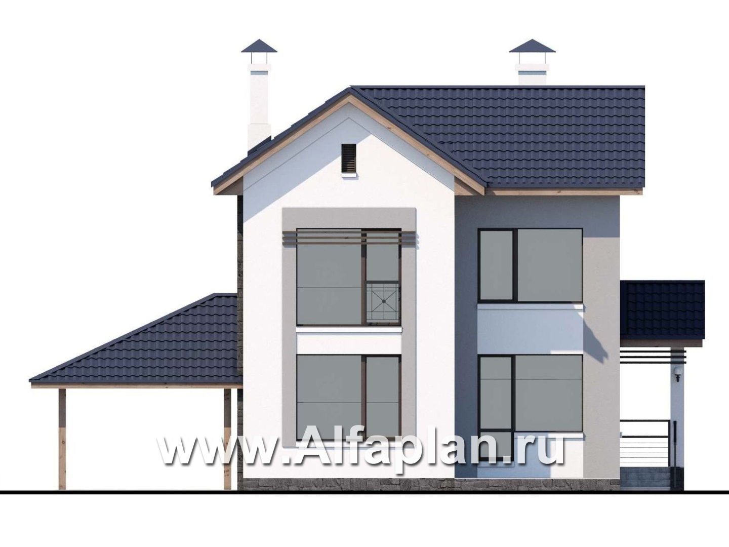Проекты домов Альфаплан - «Каюткомпания» - экономичный дом для небольшой семьи с навесом для машины - изображение фасада №4