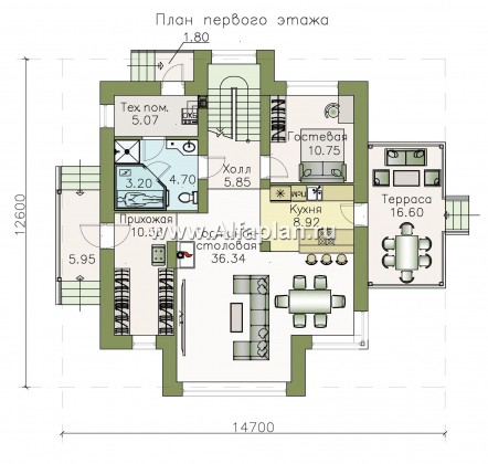 «Арктур» - проект дома с мансардой, из газобетона, с сауной и с террасой, современный стиль - превью план дома