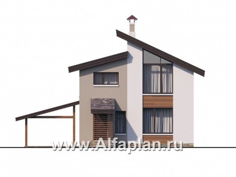 Проекты домов Альфаплан - «Оптима»- стильный небольшой дом с гаражом-навесом - превью фасада №4