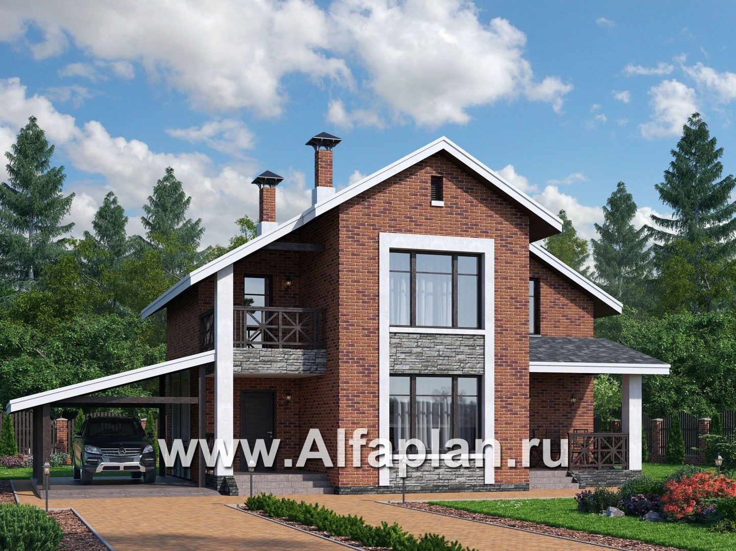 Проекты домов Альфаплан - «Ижора» - небольшой классический дом с двускатной кровлей - основное изображение