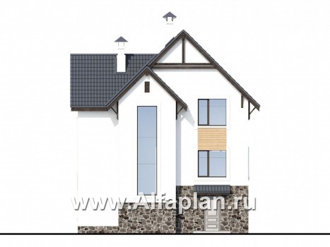 «Фея снов» - проект двухэтажного дома с мансардой, с гаражом на 2 авто в цоколе, с террасой и с лоджией, в современном стиле - превью фасада дома