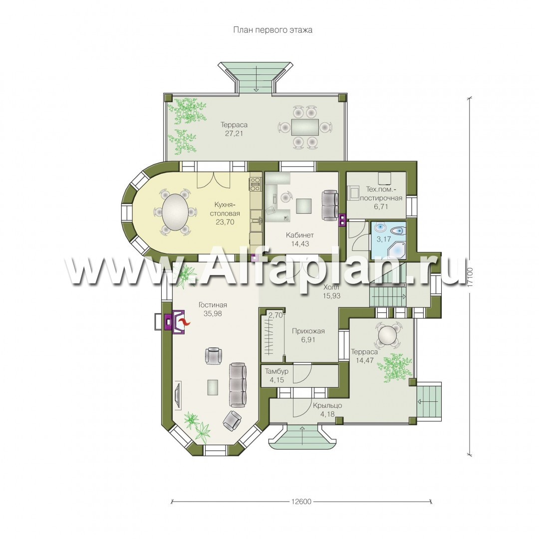 Проекты домов Альфаплан - «Пенаты» - дом с богатой живописной архитектурой - план проекта №1
