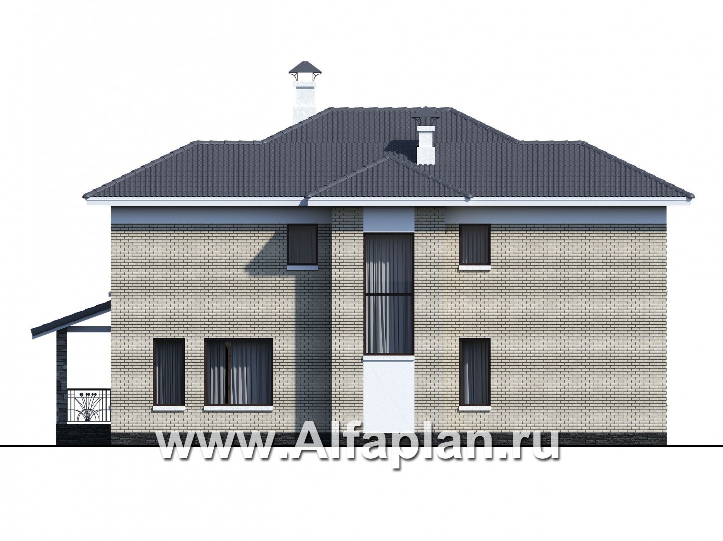 Проекты домов Альфаплан - «Меркурий» - классический двухэтажный дом с мастер-спальней в эркере - изображение фасада №3