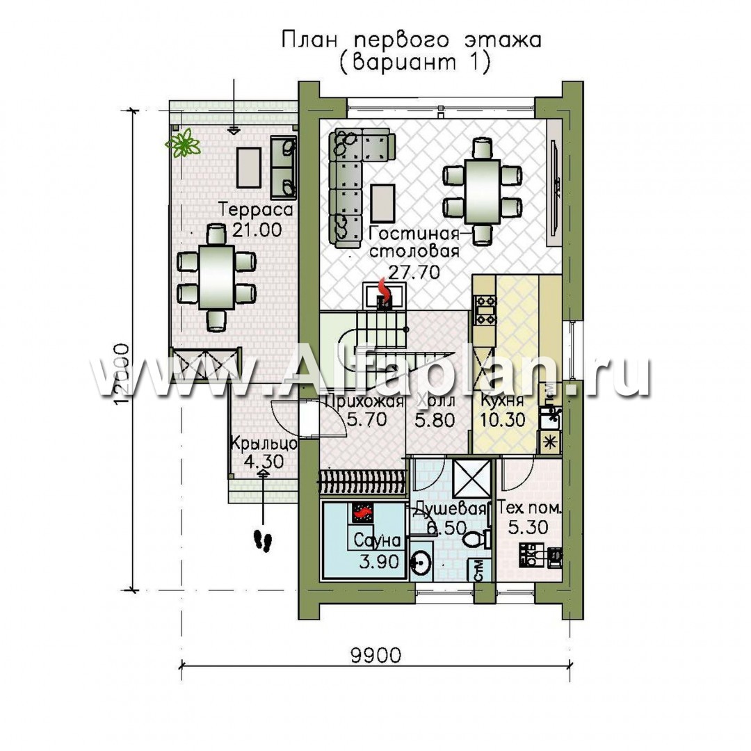 Проекты домов Альфаплан - «Барн» - современный мансардный дом с боковой террасой - изображение плана проекта №1