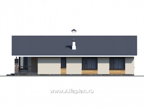 Проекты домов Альфаплан - «Вектор Плюс» - одноэтажный дом с тремя спальнями, террасой и сауной - превью фасада №4