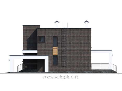 «Эрго» - проект двухэтажного дома с плоской кровлей 10х10м, с навесом на 2 авто - превью фасада дома