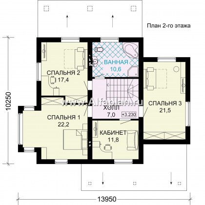 Проект двухэтажного дома, планировка с гостевой на 1 эт, с террасой, в современном стиле - превью план дома