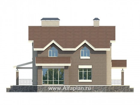 Проекты домов Альфаплан - Проект кирпичного особняка с цокольным этажом - превью фасада №4