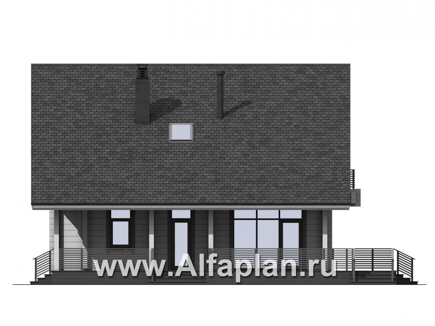 Проект дома с мансардой из бруса, планировка со вторым светом и кабинетом на 1 эт, с террасой. - фасад дома