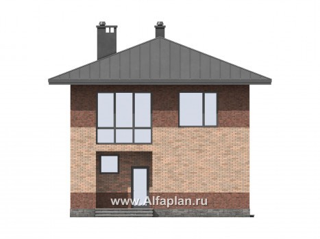 Проект двухэтажного дома, с кабинетом на 1 эт и с террасой, для маленького  участка, в современном стиле - превью фасада дома