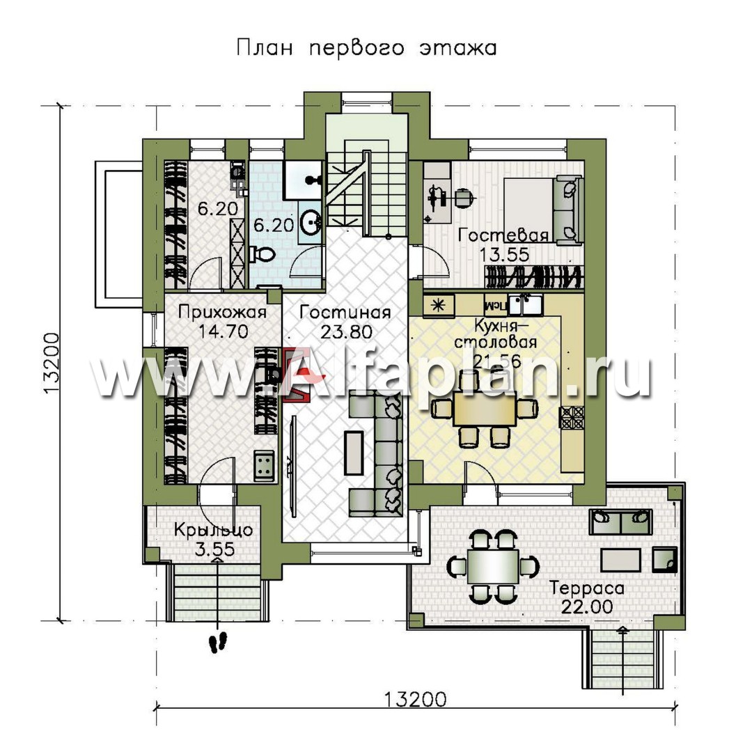 Проекты домов Альфаплан - «Серотонин» - проект современного хай-тек дома с плоской кровлей и цокольным этажом - план проекта №2