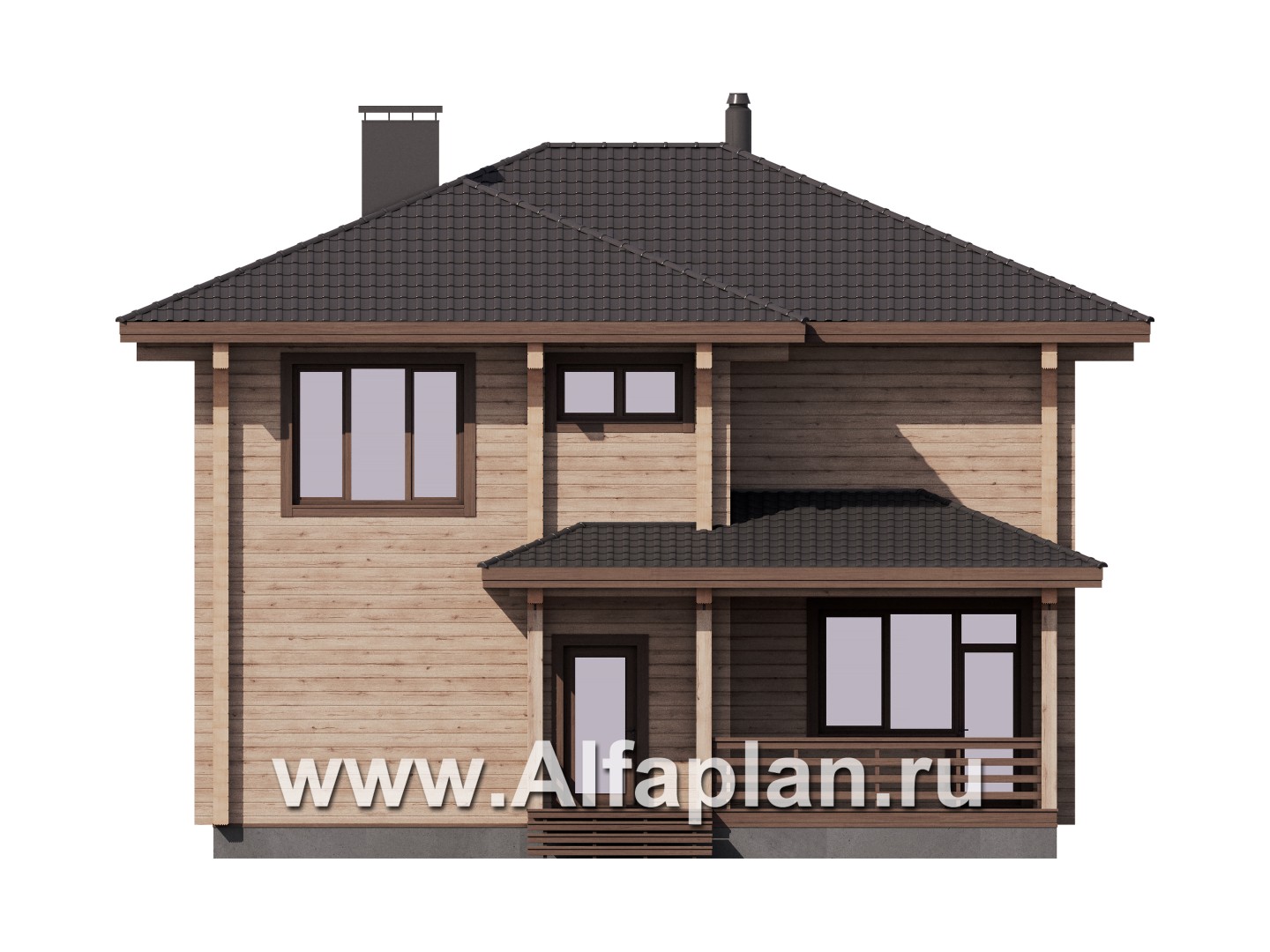 Проекты домов Альфаплан - Двухэтажный дом из клееного бруса - изображение фасада №3