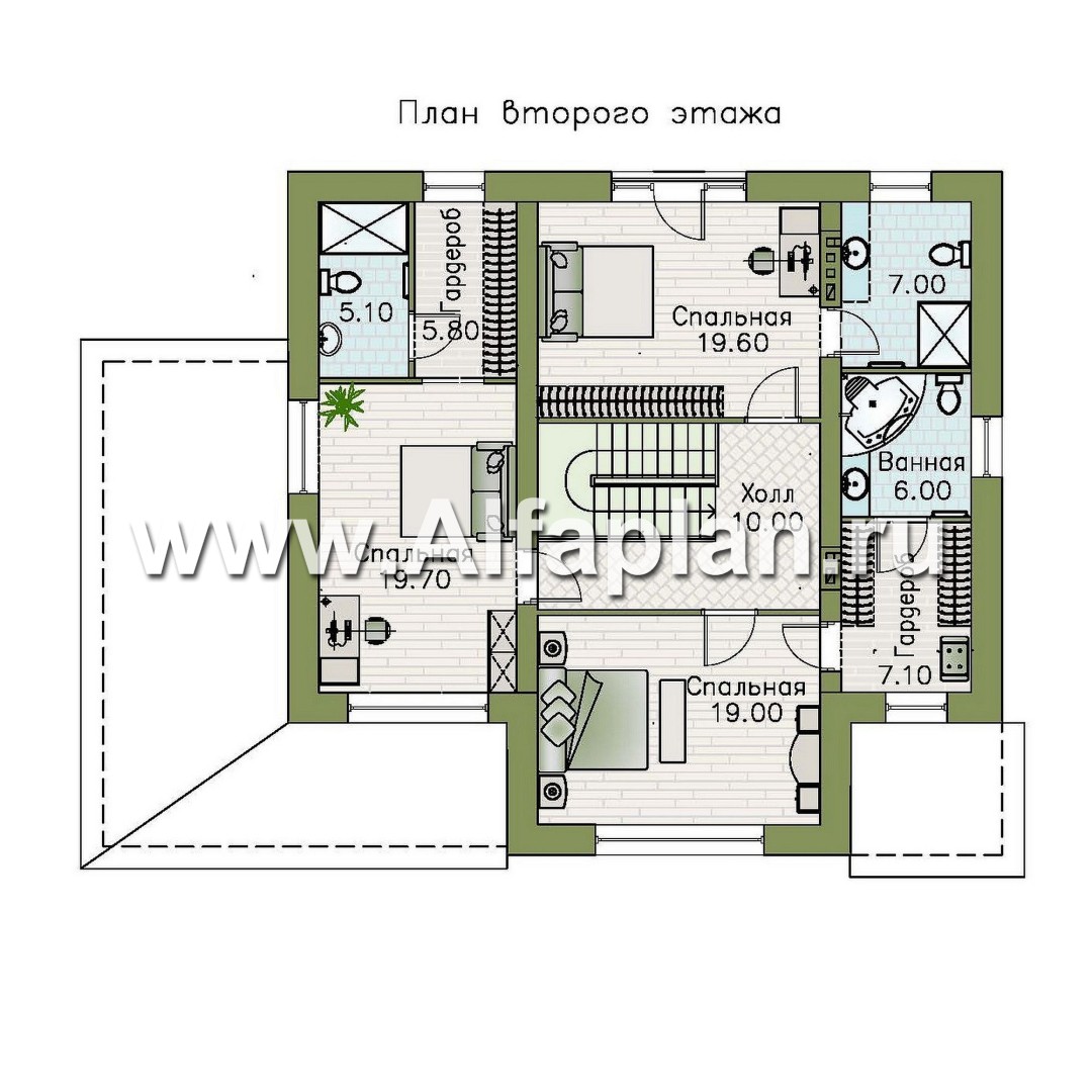 Проекты домов Альфаплан - "Вермеер" - проект двухэтажного дома с лестницей в гостиной - изображение плана проекта №2