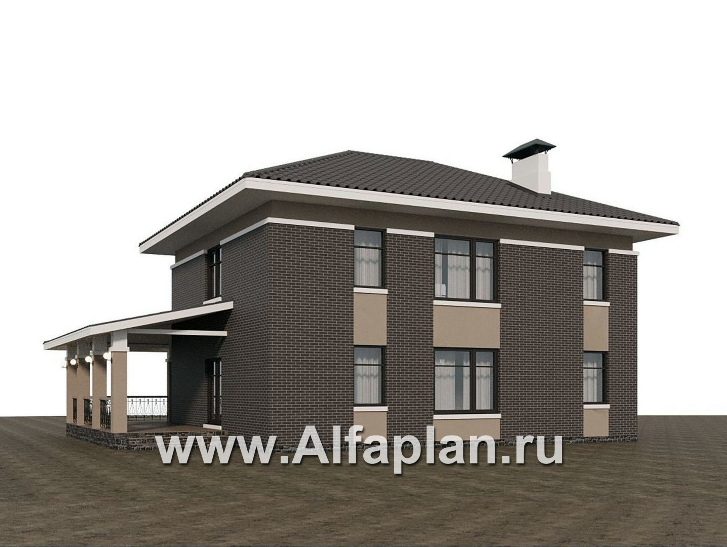Проекты домов Альфаплан - "Вермеер" - проект двухэтажного дома с эркером и лестницей в гостиной - дополнительное изображение №2