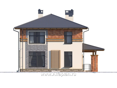 Проект двухэтажного дома, план со спальней на 1 эт, простой в строительстве, в современном стиле - превью фасада дома