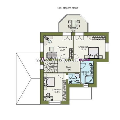 «Приорат Плюс» - проект дома с мансардой, кабинет на 1 эт, с террасой и с эркером, с биллиардной в цокольном этаже, гараж на 1 авто - превью план дома