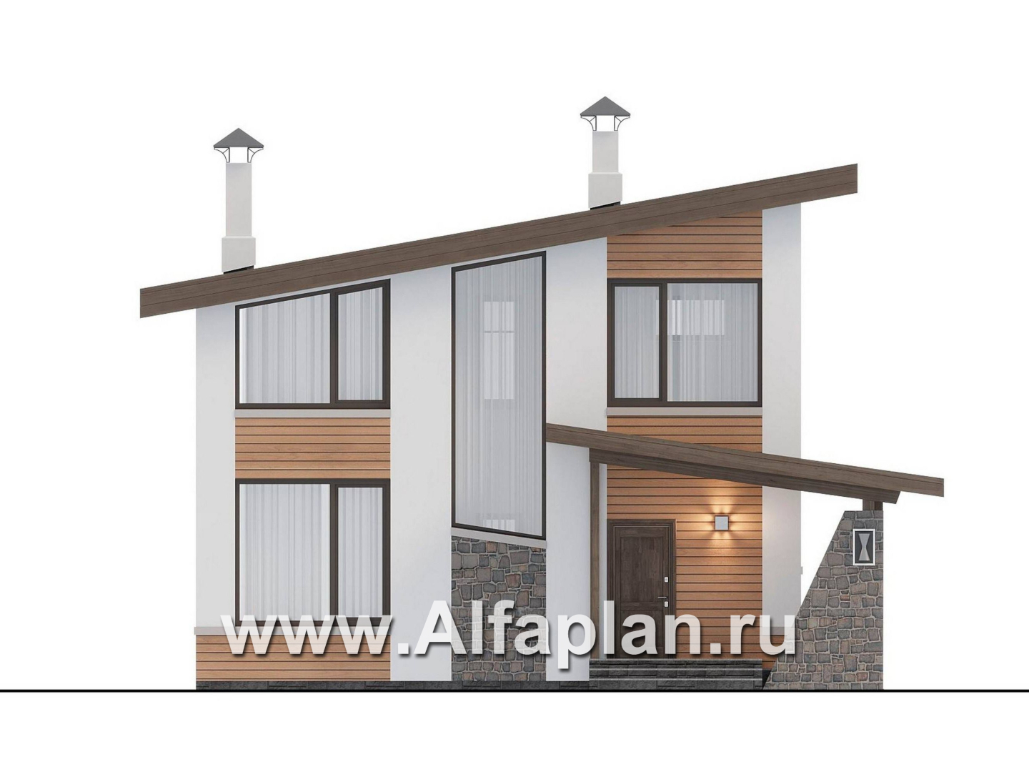 Проекты домов Альфаплан - "Джекпот" - проект каркасного дома с односкатной кровлей, строить быстро, жить - комфортно - изображение фасада №1