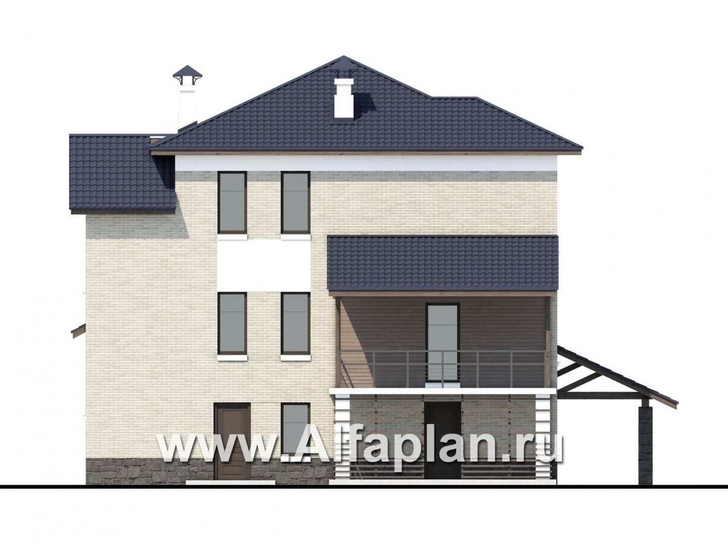 Проекты домов Альфаплан - «Линия горизонта» - современный коттедж с гаражом в цоколе - изображение фасада №4