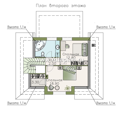«Замечательный сосед» - проект дома с мансардой, с террасой, с удобным планом - превью план дома