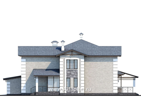 «Вяземский» - проект двухэтажного дома, с двусветной столовой и с террасой, удобная планировка, с гаражом на 2 авто - превью фасада дома
