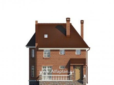 Проект двухэтажного дома, с мансардой, планировка с эркером и с террасой, в английском стиле - превью фасада дома